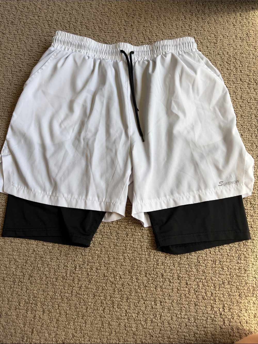 Amazon Men’s White Athletic 2-in-1 Shorts with Black Liner